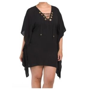 LA BLANCA Black Capri Lace Up Caftan Swim Cover-Up 3X Resort Beach Vacation